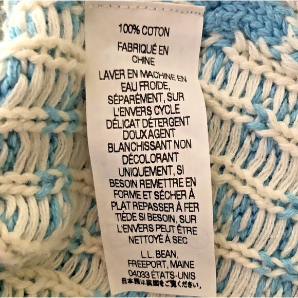 LL Bean Nordic Cardigan Sweater Womens Sz M Blue Fair Isle Heavy Cotton Zip Up - Picture 13 of 14